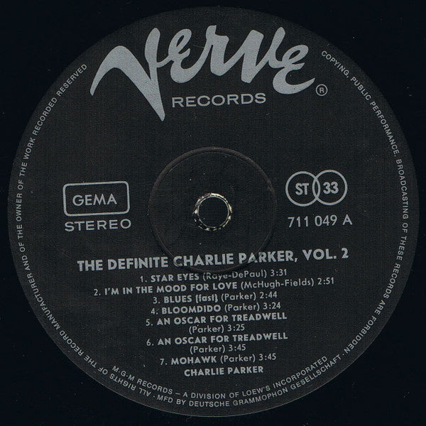 Charlie Parker ~ The Definite Charlie Parker, Vol. 2 (Vinyl) - Djungel & Jazz