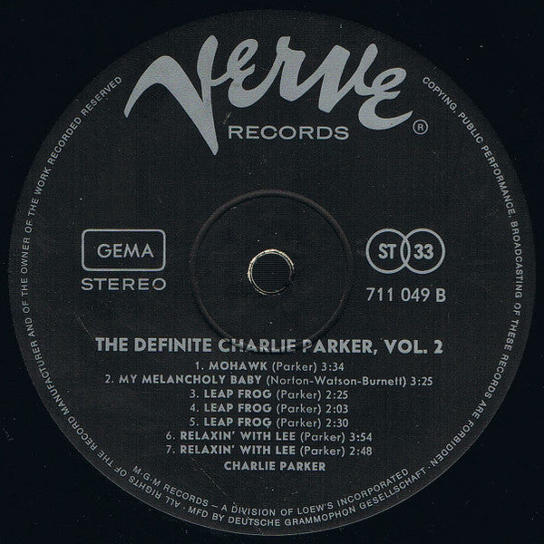 Charlie Parker ~ The Definite Charlie Parker, Vol. 2 (Vinyl) - Djungel & Jazz