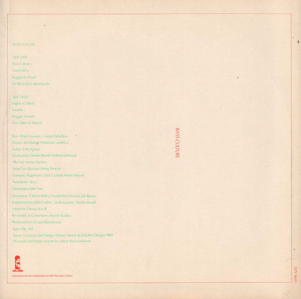 Linton Kwesi Johnson : Bass Culture (LP, Album)