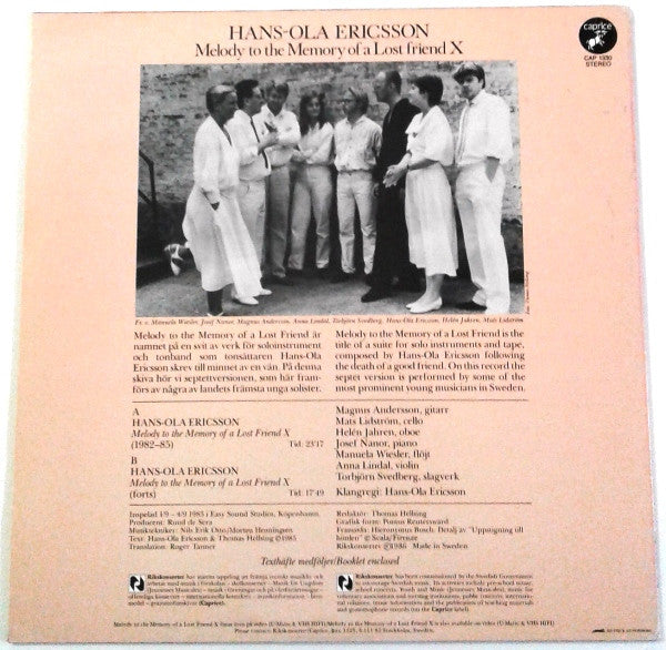 Hans-Ola Ericsson ~ Melody To The Memory Of A Lost Friend X (Vinyl) - Djungel & Jazz