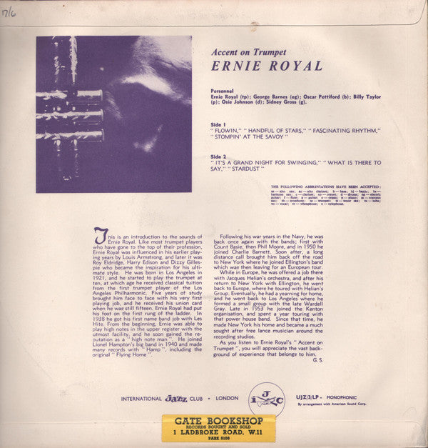 Ernie Royal : Accent On Trumpet  (LP, Album, Mono)