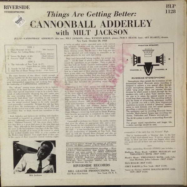 Cannonball Adderley With Milt Jackson ~ Things Are Getting Better (Vinyl) - Djungel & Jazz