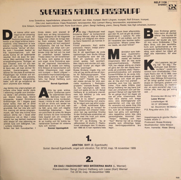 Sveriges Radios Jazzgrupp* : Arktisk Svit / En Dag I Radiohuset Med Bröderna Marx (LP, Album)