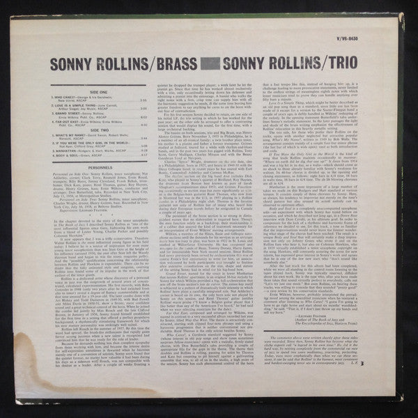 Sonny Rollins : Brass / Trio (LP, Album, RE, Ter)