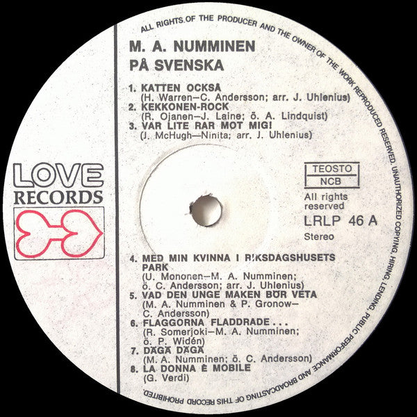 M.A. Numminen ~ M.A. Numminen På Svenska (Vinyl) - Djungel & Jazz