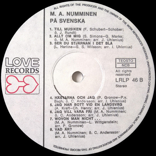 M.A. Numminen ~ M.A. Numminen På Svenska (Vinyl) - Djungel & Jazz