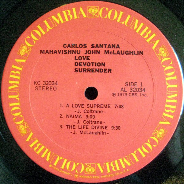 Carlos Santana & Mahavishnu John McLaughlin* : Love Devotion Surrender (LP, Album, San)