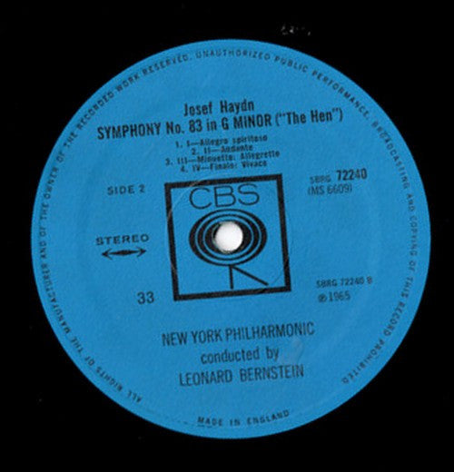 Haydn, New York Philharmonic, Leonard Bernstein ~ Symphony No. 82 "The Bear", Symphony No. 83 "The Hen" (Vinyl) - Djungel & Jazz