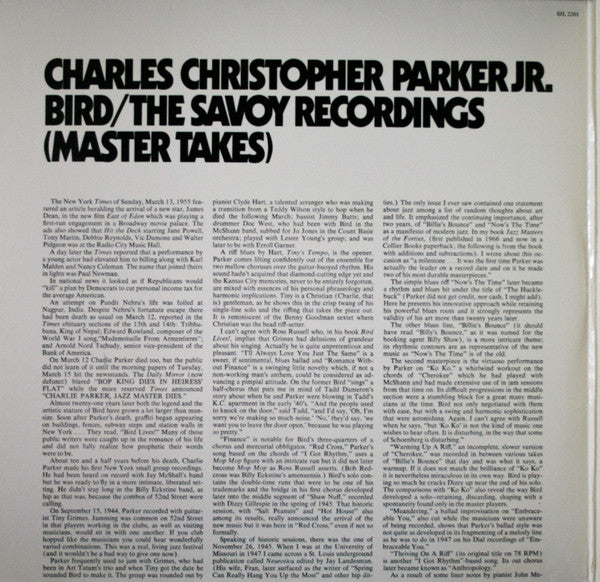 Charlie Parker : Bird / The Savoy Recordings (Master Takes) (2xLP, Comp, Ter)