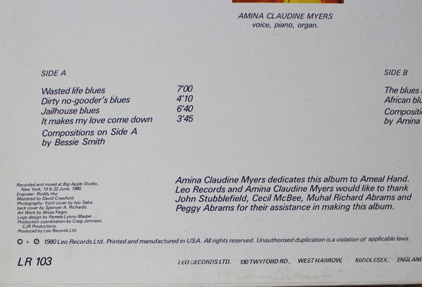 Amina Claudine Myers ~ Salutes Bessie Smith (Vinyl) - Djungel & Jazz