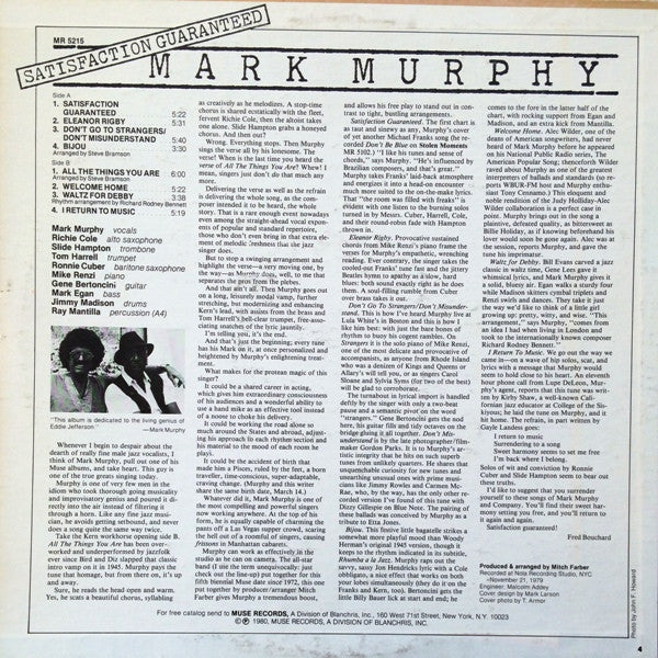 Mark Murphy ~ Satisfaction Guaranteed (Vinyl) - Djungel & Jazz