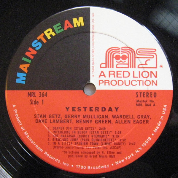 Stan Getz, Gerry Mulligan, Wardell Gray, Dave Lambert , Benny Green, Allen Eager ~ Yesterday (Vinyl) - Djungel & Jazz