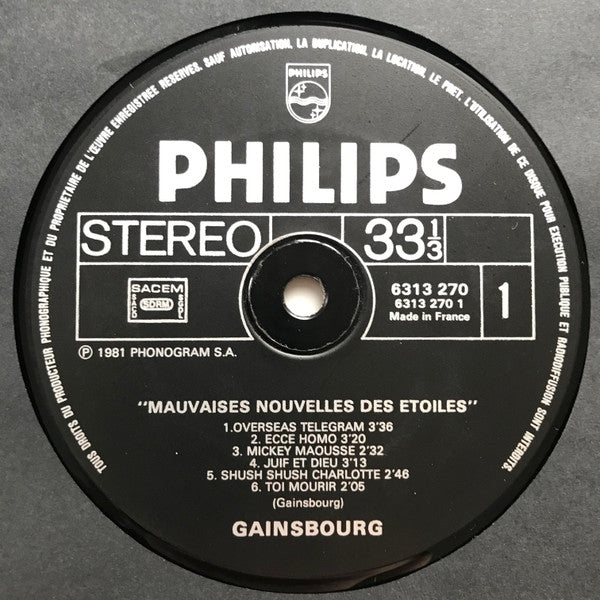 Serge Gainsbourg : Mauvaises Nouvelles Des Étoiles (LP, Album)