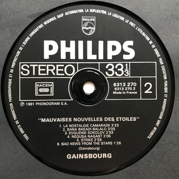 Serge Gainsbourg : Mauvaises Nouvelles Des Étoiles (LP, Album)