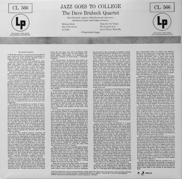 The Dave Brubeck Quartet ~ Jazz Goes To College (Vinyl) - Djungel & Jazz