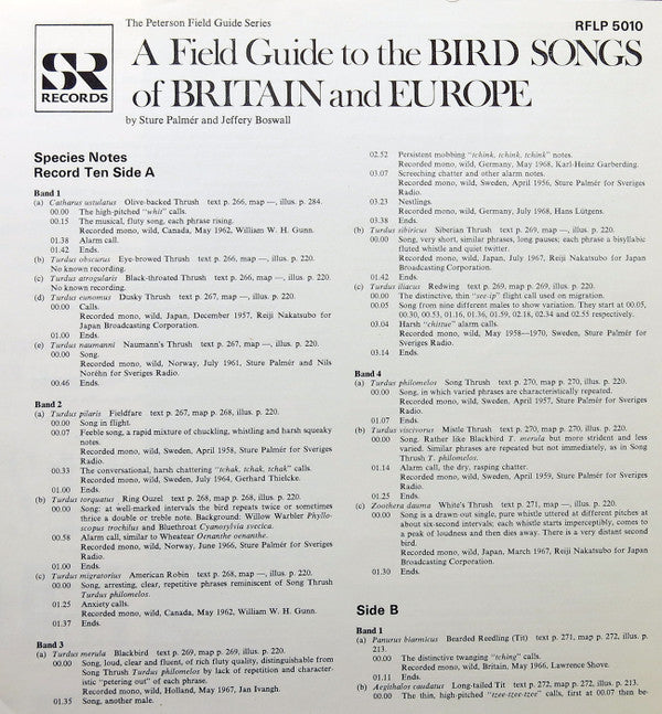 No Artist ~ The Peterson Field Guide To The Bird Songs Of Britain And Europe: Record 10 (Vinyl) - Djungel & Jazz