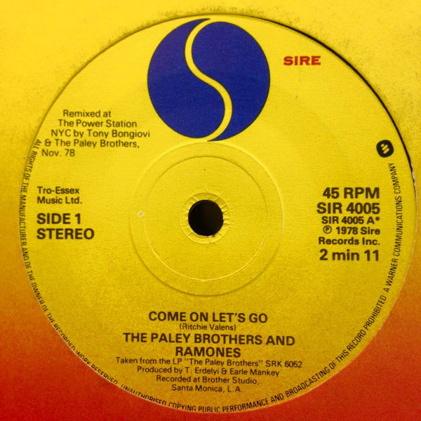 Paley Brothers And Ramones : Come On Let's Go (Remixed) (7", Single, ALL)