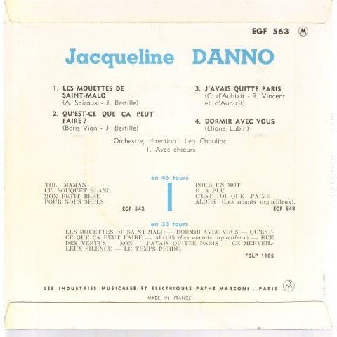 Jacqueline Danno ~ Les Mouettes de Saint-Malo (Vinyl) - Djungel & Jazz