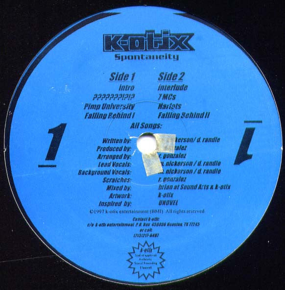 K-Otix : Spontaneity (12", EP, RP, Blu)