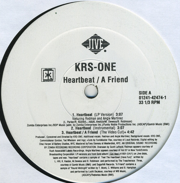 KRS-One ~ A Friend / Heartbeat (Vinyl) - Djungel & Jazz