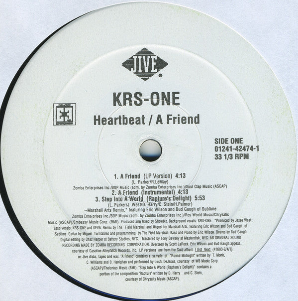 KRS-One ~ A Friend / Heartbeat (Vinyl) - Djungel & Jazz