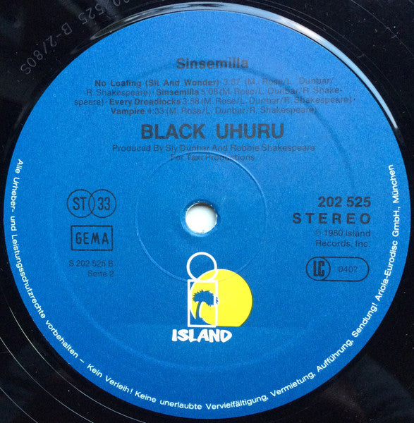 Black Uhuru ~ Sinsemilla (Vinyl) - Djungel & Jazz