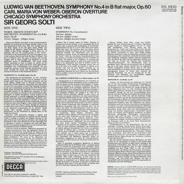 Beethoven / Weber, Chicago Symphony Orchestra, Sir Georg Solti ~ Symphony No.4 / Overture Oberon (Vinyl) - Djungel & Jazz