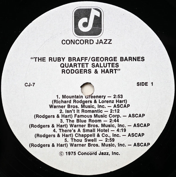 Ruby Braff / George Barnes Quartet ~ Braff/Barnes Quartet Salutes Rodgers And Hart (Vinyl) - Djungel & Jazz