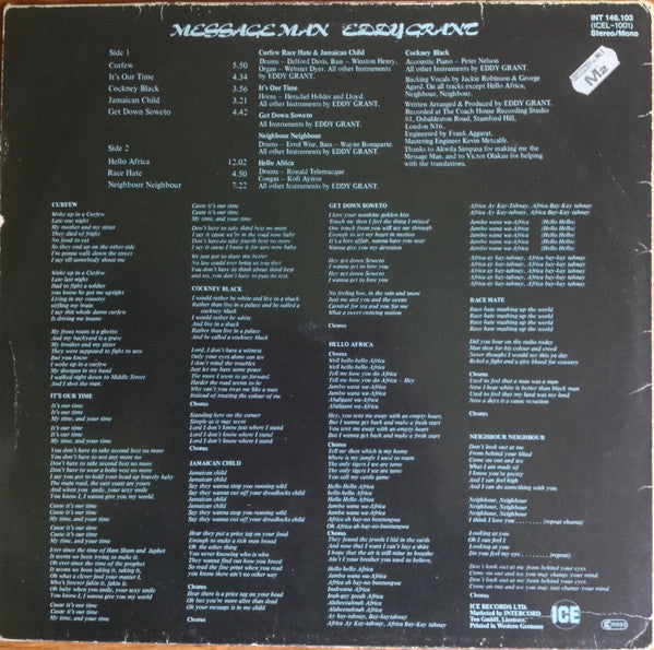 Eddy Grant : Message Man (LP, Album)