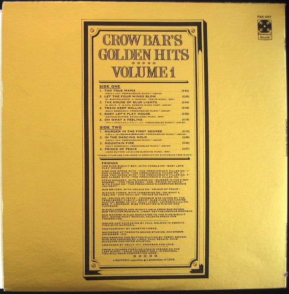 Crowbar  ~ Bad Manors (Crowbar's Golden Hits, Volume 1) (Vinyl) - Djungel & Jazz