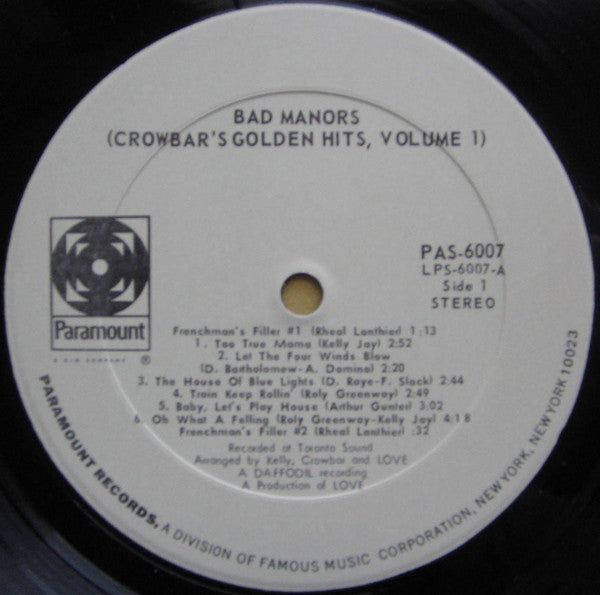 Crowbar  ~ Bad Manors (Crowbar's Golden Hits, Volume 1) (Vinyl) - Djungel & Jazz