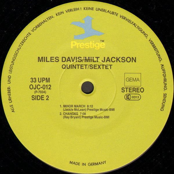 Miles Davis And Milt Jackson ~ Quintet / Sextet (Vinyl) - Djungel & Jazz