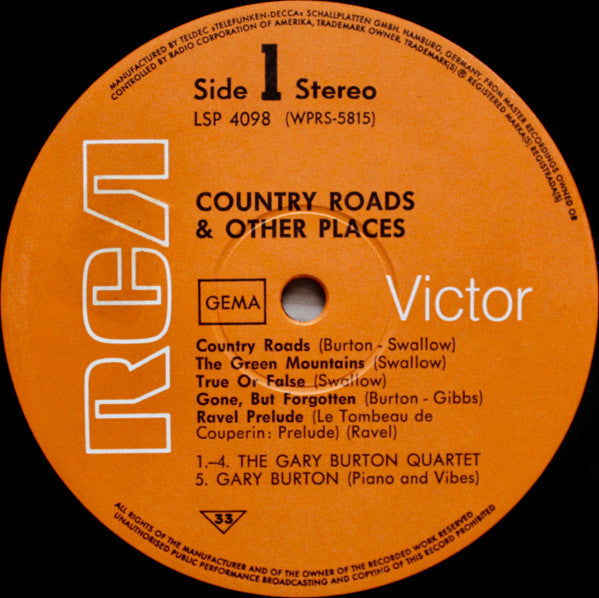 Gary Burton Quartet ~ Country Roads & Other Places (Vinyl) - Djungel & Jazz