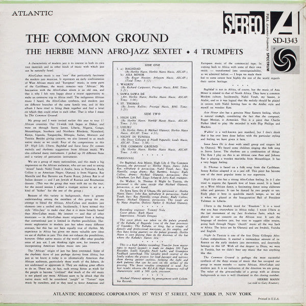 The Herbie Mann Afro-Jazz Sextet + Four Trumpets : The Common Ground (LP, Album)