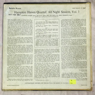 Hampton Hawes Quartet ~ All Night Session, Vol. 3 (Vinyl) - Djungel & Jazz