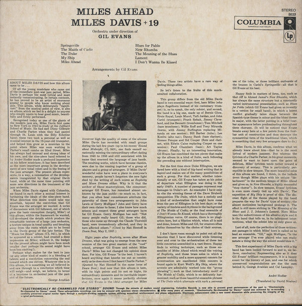Miles Davis + 19, Gil Evans : Miles Ahead (LP, Album, RE)