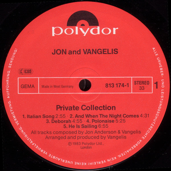 Jon And Vangelis* : Private Collection (LP, Album)