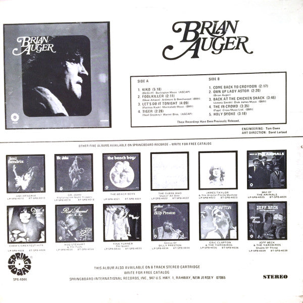 Brian Auger ~ Brian Auger (Vinyl) - Djungel & Jazz