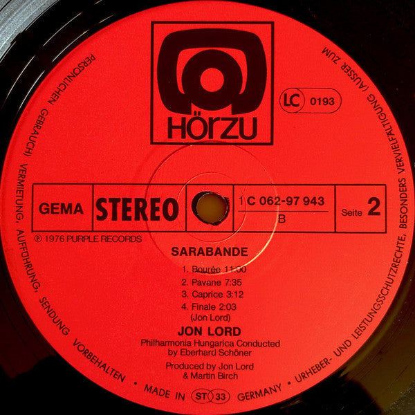 Jon Lord ~ Sarabande (Vinyl) - Djungel & Jazz