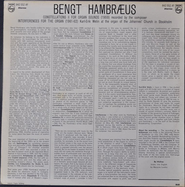 Bengt Hambraeus ~ Constellations II For Organ Sounds - Interferences For The Organ (Vinyl) - Djungel & Jazz