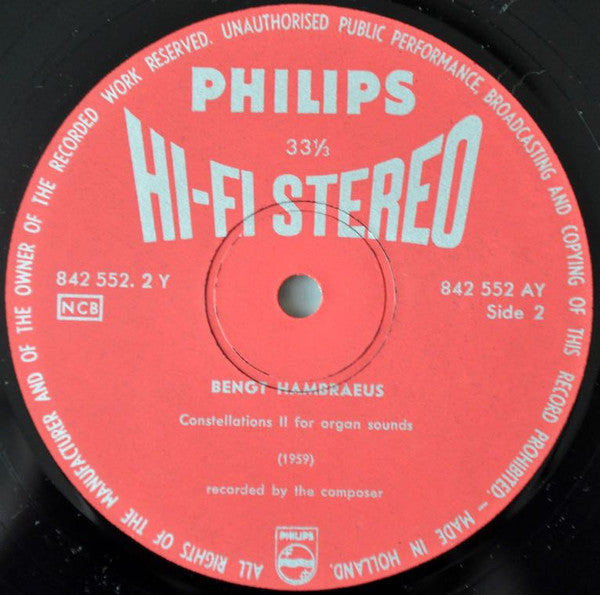 Bengt Hambraeus ~ Constellations II For Organ Sounds - Interferences For The Organ (Vinyl) - Djungel & Jazz