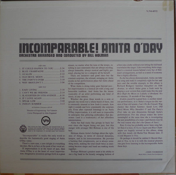 Anita O'Day ~ Incomparable! (Vinyl) - Djungel & Jazz