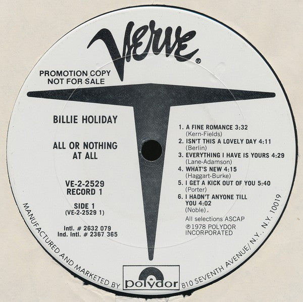 Billie Holiday ~ All Or Nothing At All (Vinyl) - Djungel & Jazz