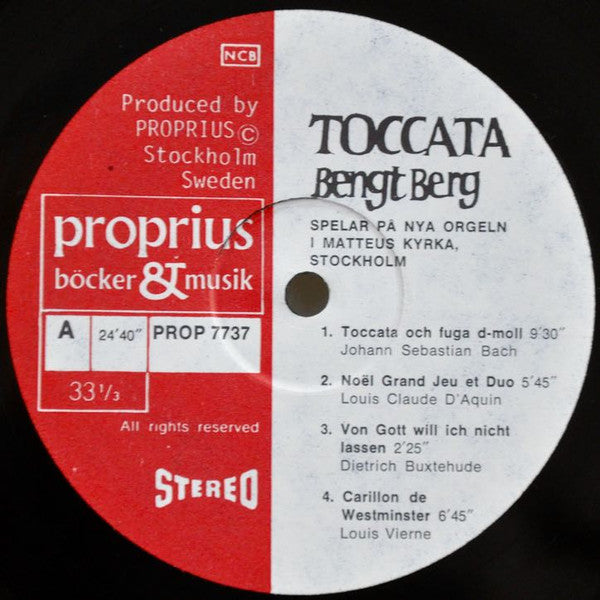 Bengt Berg ~ Toccata - Orgelstycken från skilda tider (Vinyl) - Djungel & Jazz