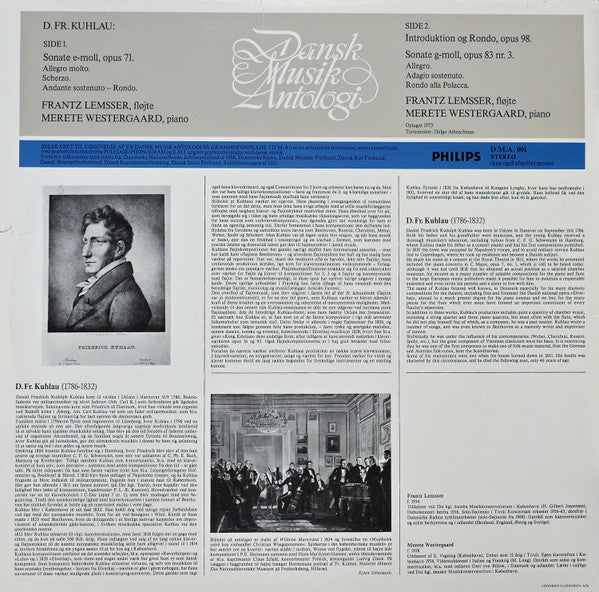 Daniel Friedrich Rudolph Kuhlau, Frantz Lemsser, Merete Westergaard ~ Sonate E-Moll, Opus 71 / Introduktion Og Rondo, Opus 98 / Sonate G-Moll, Opus 83 Nr. 3 (Vinyl) - Djungel & Jazz
