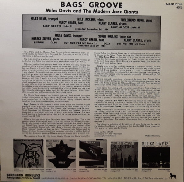 Miles Davis ~ Bags Groove (Vinyl) - Djungel & Jazz