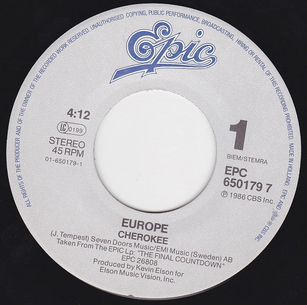 Europe (2) : Cherokee (7", Single)