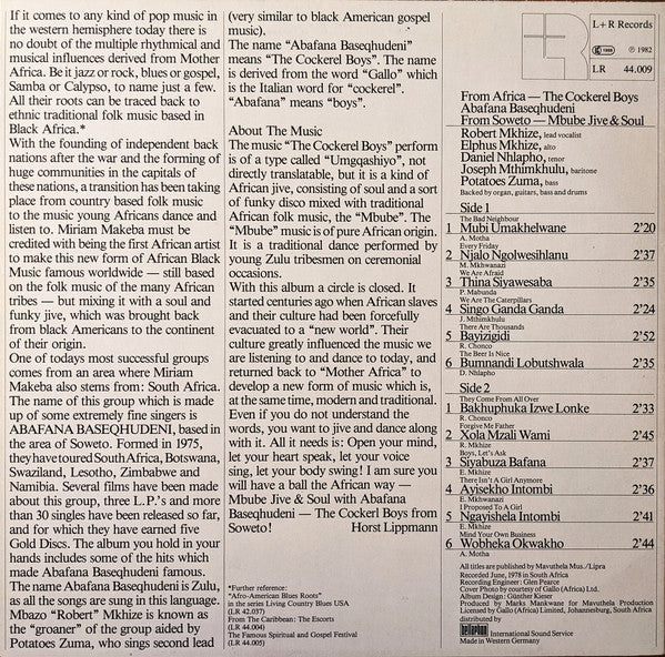 The Cockerel Boys From Africa Abafana Baseqhudeni : From Soweto - Mbube Jive & Soul (LP)