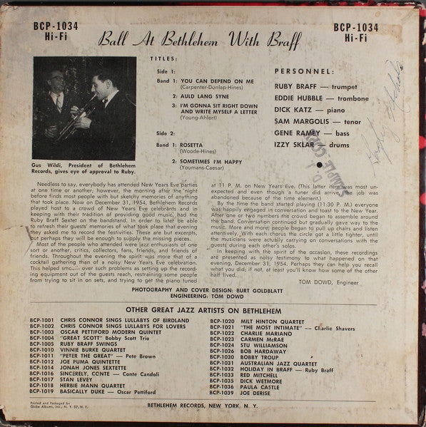 Ruby Braff ~ Ball At Bethlehem With Braff (Vinyl) - Djungel & Jazz