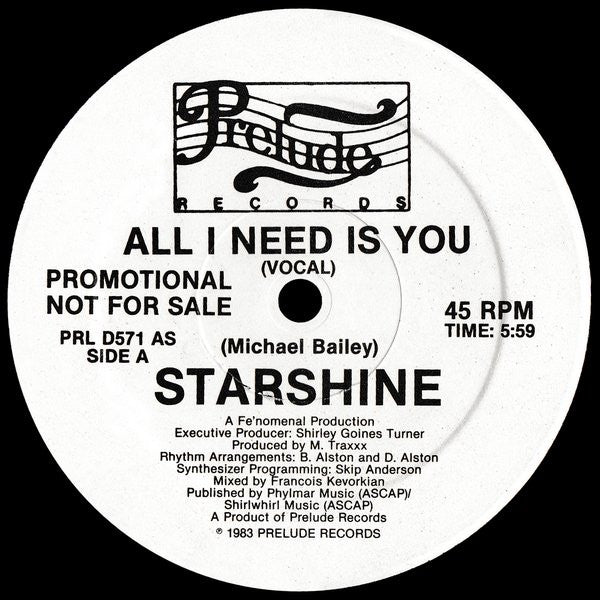Starshine (2) : All I Need Is You (12", Single, Promo)